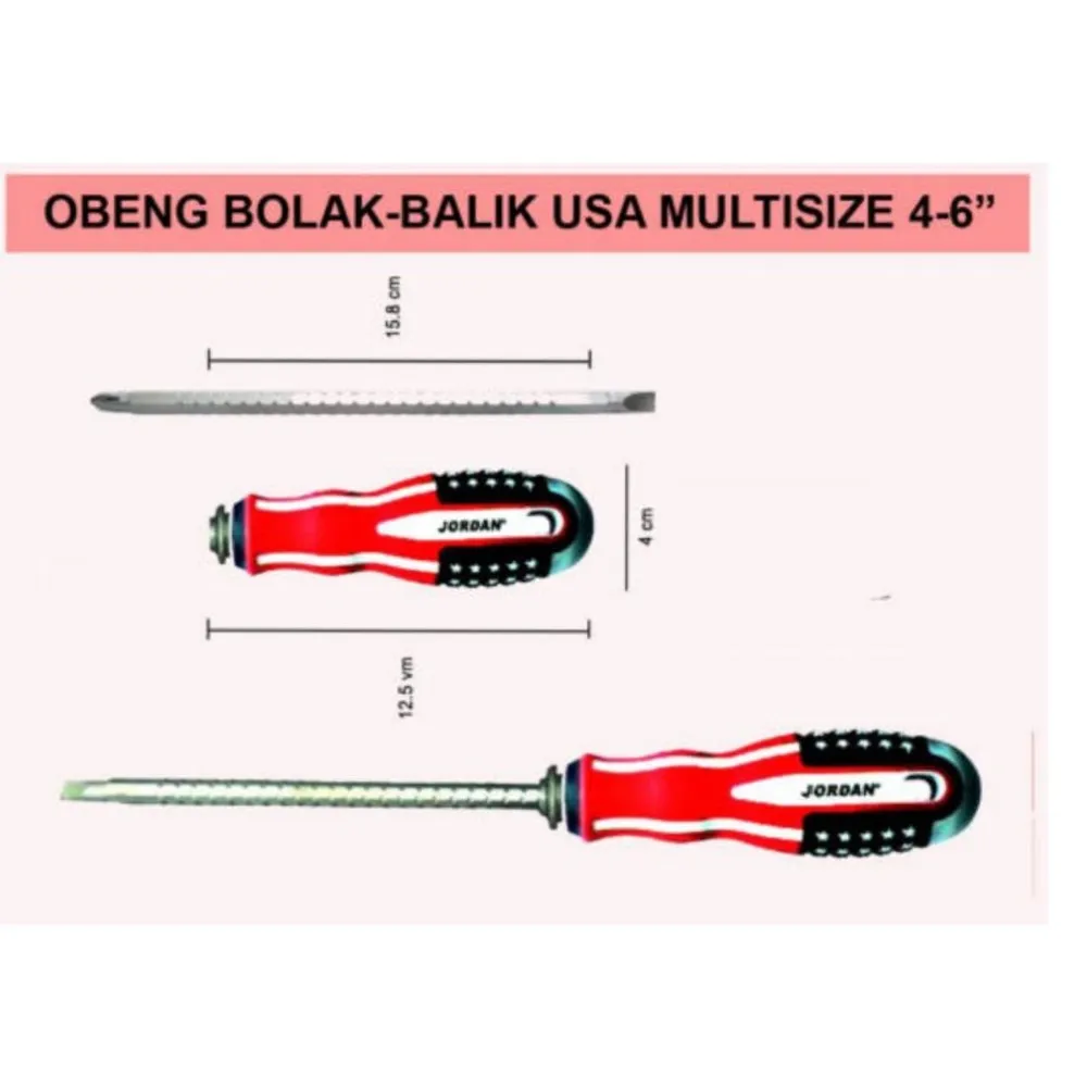 Obeng Amerika JORDAN GERIGI 2 way (+)(-) 4-6" CRV mata magnet best quality